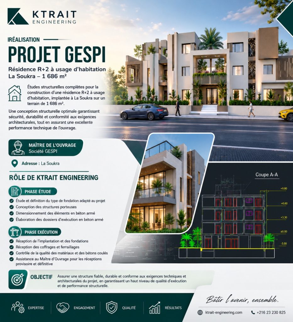 Projet GESPI - Résidence R+2 à usage d'habitation, La Soukra